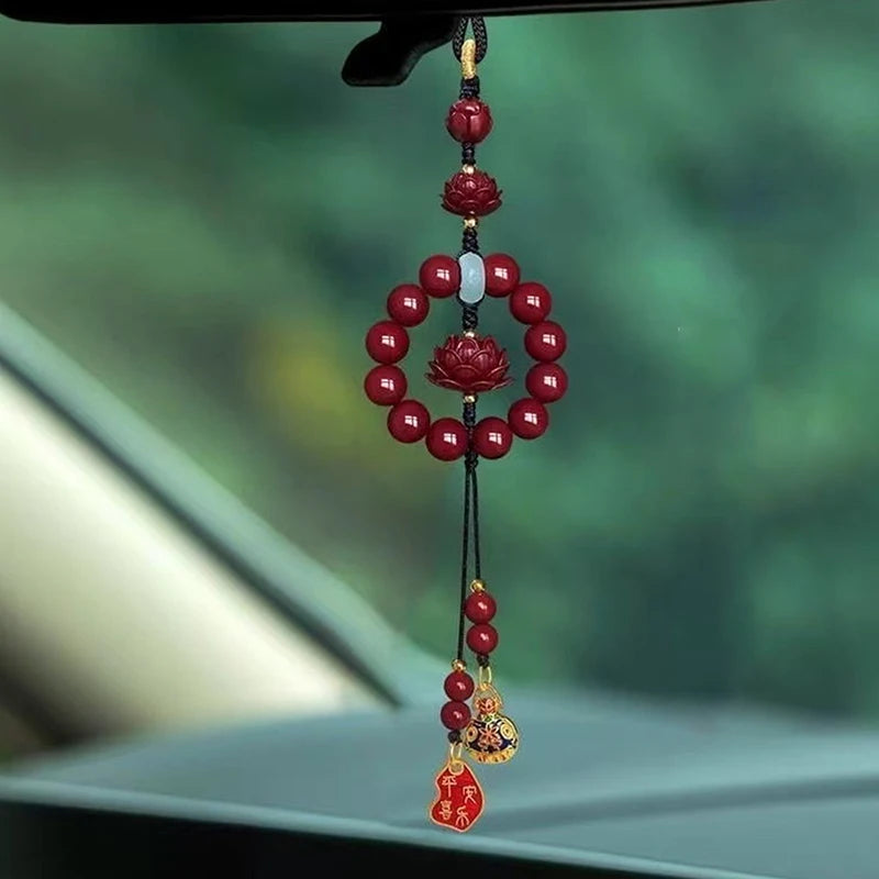 Lotus Cinnabar Car Rearview Mirror Pendant – Good Luck Charm Car Mirror Pendant Nixie