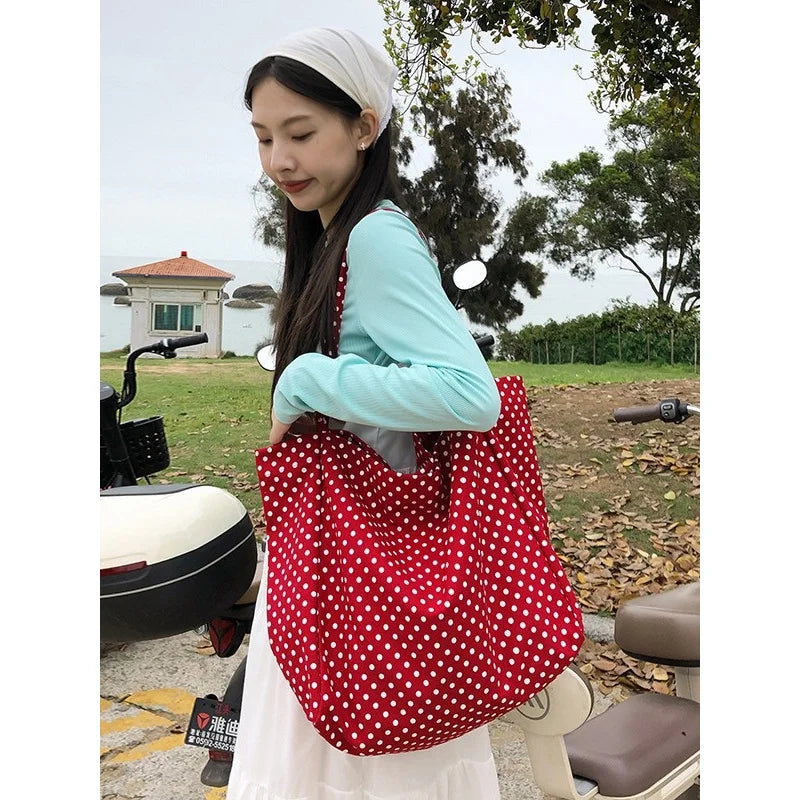 Korean Retro Polka Dot Crossbody Bag – Large Shoulder Bag