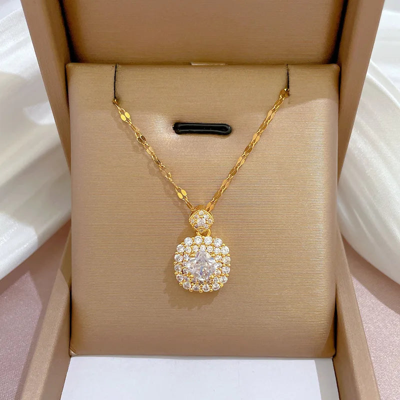 Geometric Pendant Clavicle Necklace Gold Stainless Steel Pendant Necklace Nixie