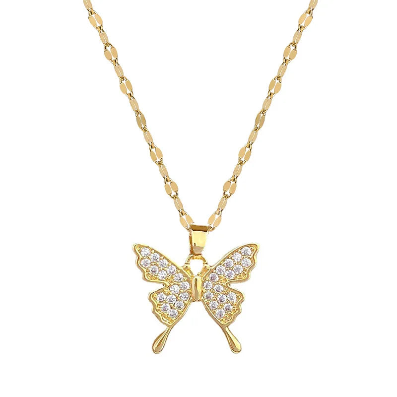Butterfly Pendant Choker Necklace – Gold Stainless Steel Women Pendant Necklace Nixie