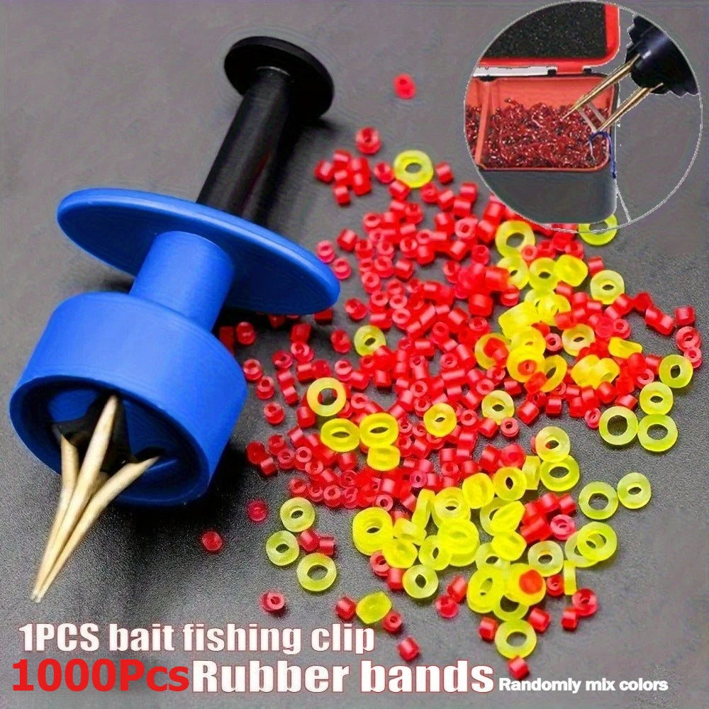 Fishing Bait Clip & 1000pc Elastic Rubber Rings Worm Kit Fishing Bait Kit Nixie 1Pc clip1000pc rings