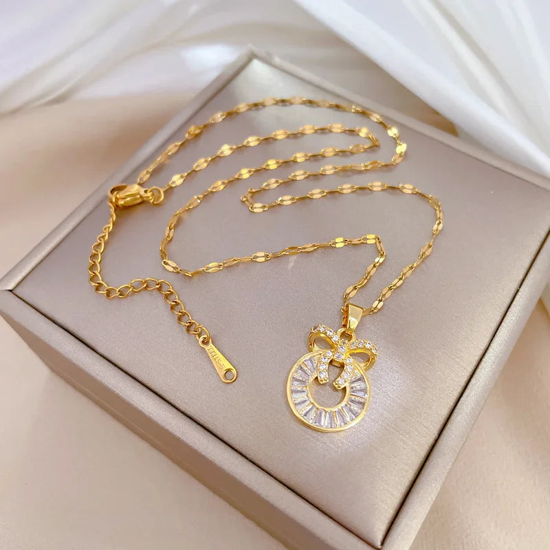 Butterfly Bow Pendant Necklace | Gold Stainless Steel | Nixie Pendant Necklace Nixie