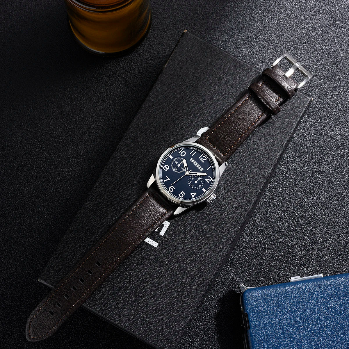 REBIRTH Retro Men's Quartz Watch – Black Leather Strap