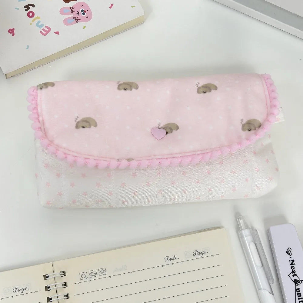 Pink Lace Pencil Case – Large Capacity Polka Dot Pouch Pencil Case Pouch Nixie Puppy