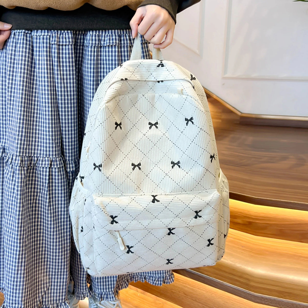 Corduroy Bow Aesthetic Backpack & Lunch Bag Set for Women Aesthetic Backpack Set Nixie