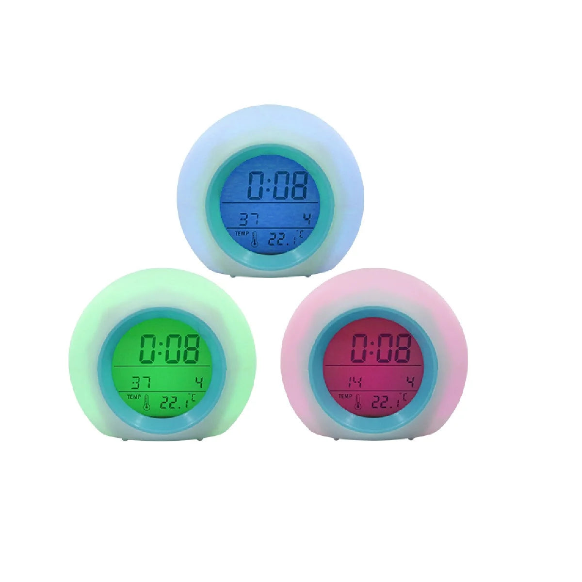 Kids Digital Alarm Clock 7-Color Night Light & Temperature