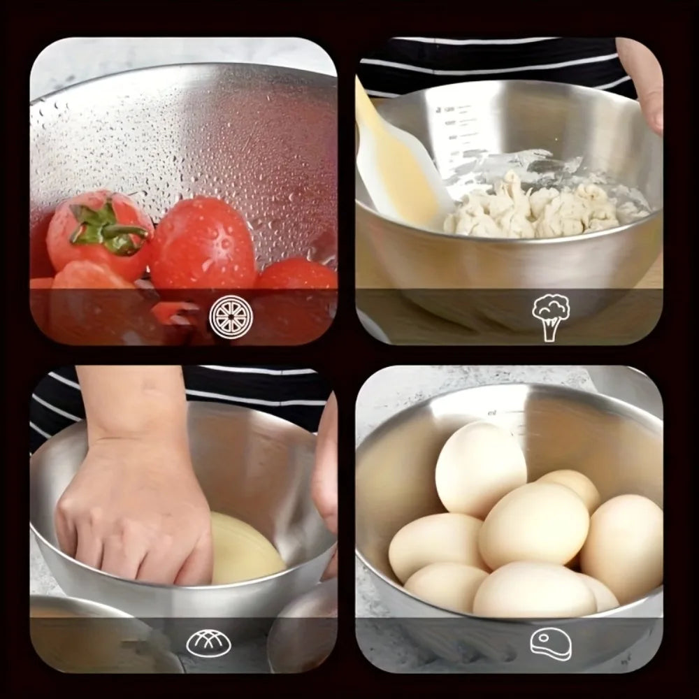Stainless Steel Mixing Bowls 3-Piece Set with Scale | Kitchen Mixing Bowl Set Nixie