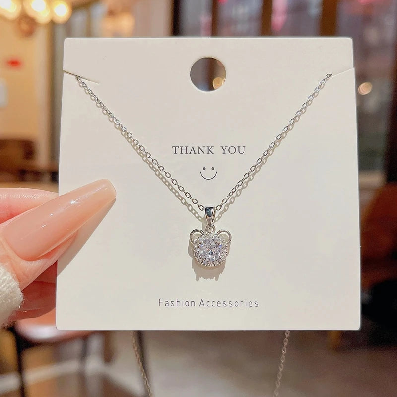 Diamond Bear Pendant Necklace – Stainless Steel | Nixie Pendant Necklace Nixie