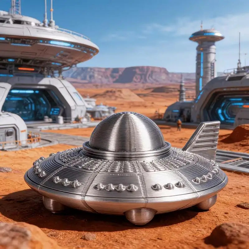 3D Printed UFO Figurine Retro Sci-Fi Alien Spaceship Desk Ornament Sci-Fi Desk Figurine Nixie