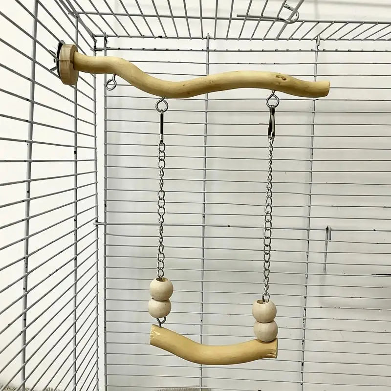 Natural Wood Parrot Swing Bridge Perch Toy for Budgies & Cockatiels Bird Swing Toy Nixie