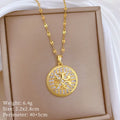 Round Zircon Pendant Choker Necklace | Gold Stainless Steel Pendant Necklace Nixie XL2606-657