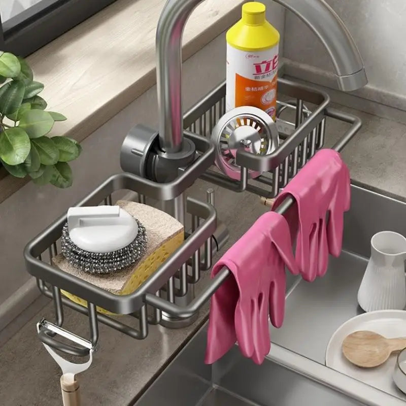 Faucet Mounted Kitchen Sink Organizer – Sponge & Soap Holder Sink Organizer Rack Nixie