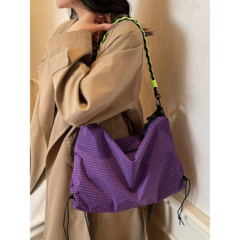 Women's Plaid Dumpling Crossbody Bag – Large Canvas Shoulder Bag