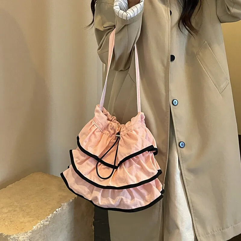 Korean Ruffled Drawstring Shoulder Bag – Large Capacity Women Shoulder Bag Nixie