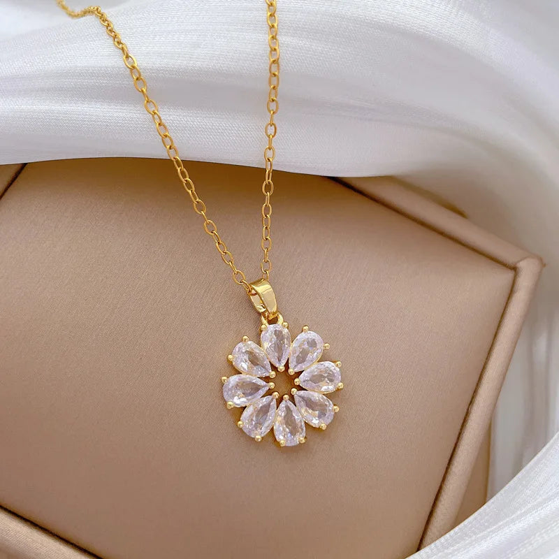 Floral Pendant Necklace Gold Stainless Steel Choker Women Pendant Necklace Nixie