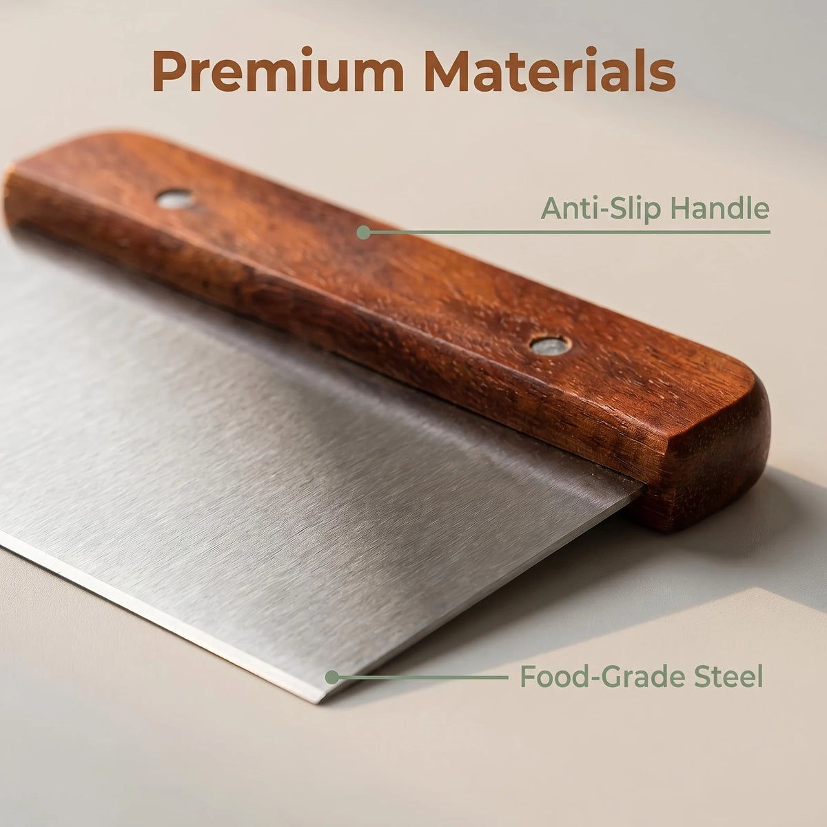 Wooden Handle Stainless Steel Dough & Bench Scraper