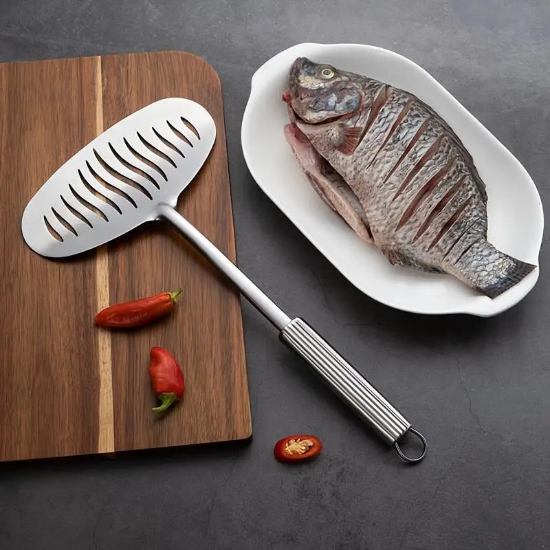 Large Stainless Steel Fish Spatula – Slotted Long Handle Turner Fish Spatula Turner Nixie