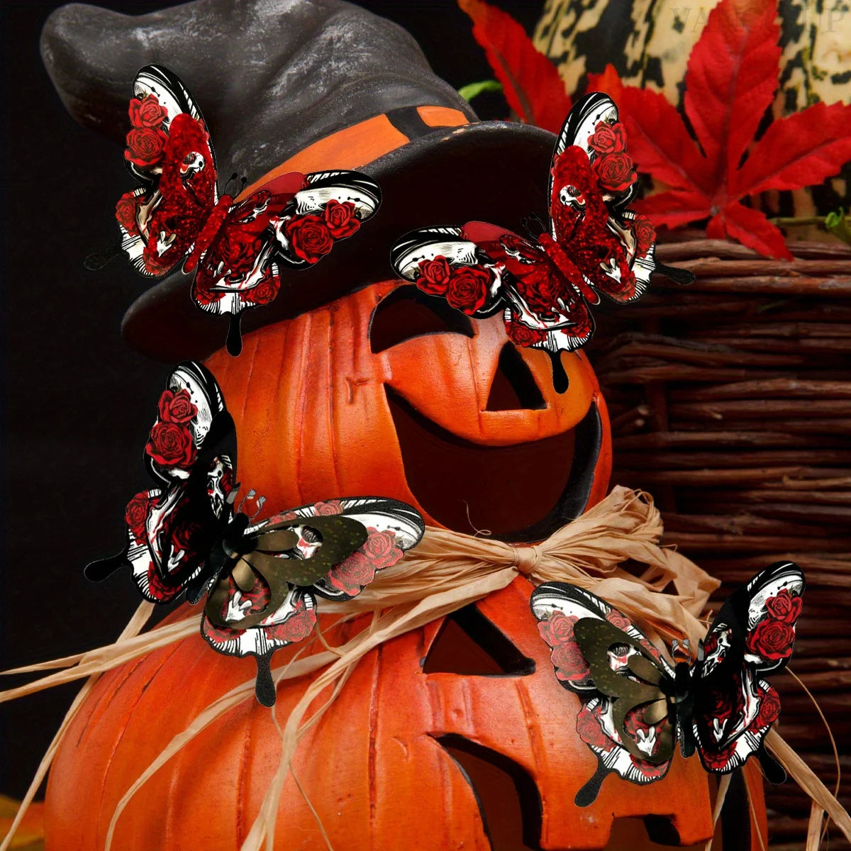 3D Skull Rose Butterfly Halloween Wall Stickers – 12 Pcs Halloween Wall Stickers Nixie