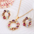 3pc Gold Necklace & Earrings Set – Circle Glass Diamond Jewelry Jewelry Set Nixie 45cm