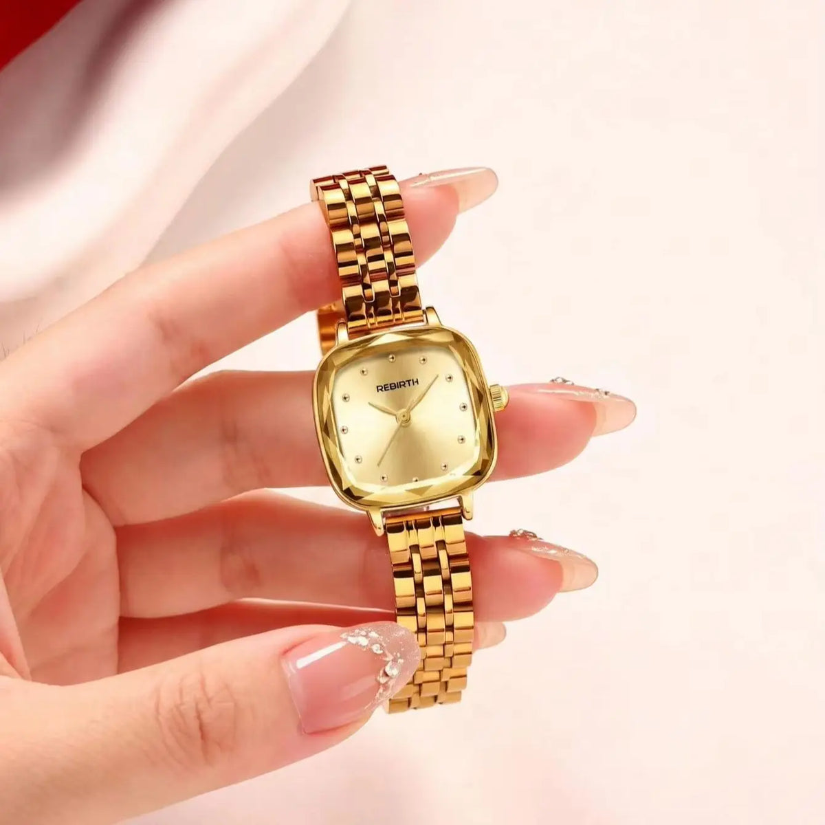 REBIRTH Retro Square Quartz Watch – Stainless Steel Strap Quartz Wristwatch Nixie