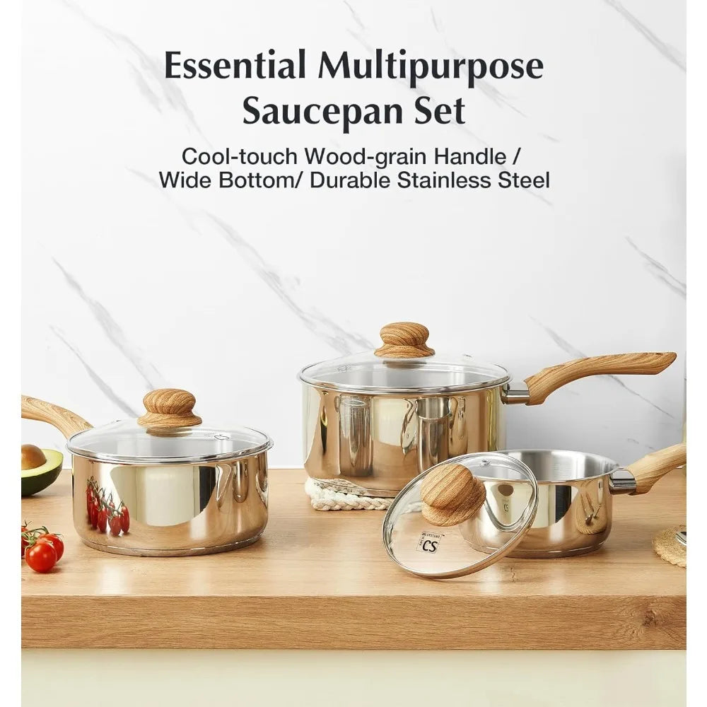 KOCH SYSTEME CS Stainless Steel Saucepan Set 1QT 2QT 3QT Induction