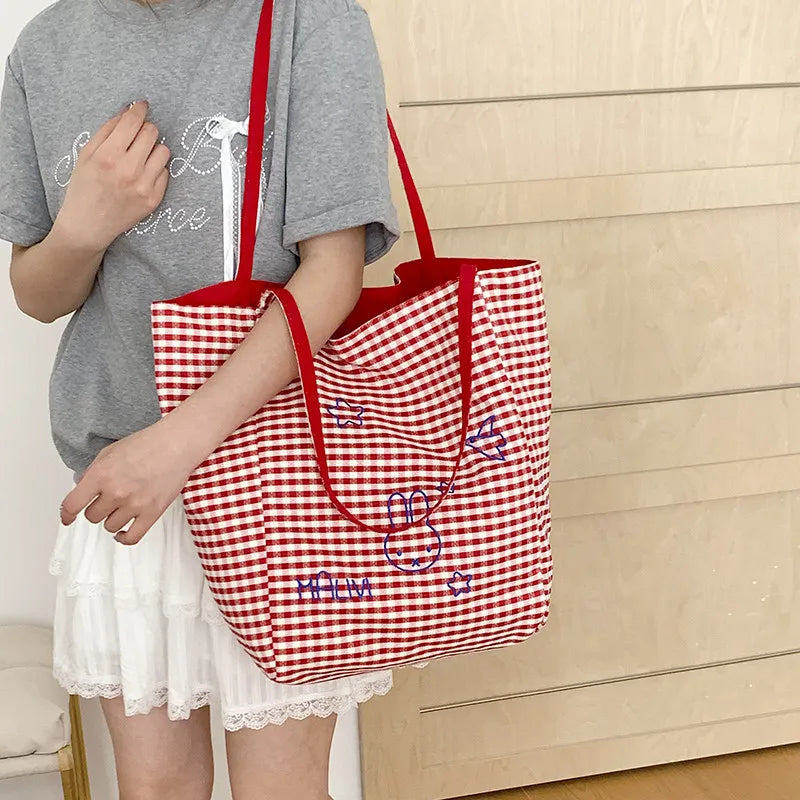 Plaid Canvas Tote Bag – Large Capacity School & Commuter Bag Canvas Tote Bag Nixie