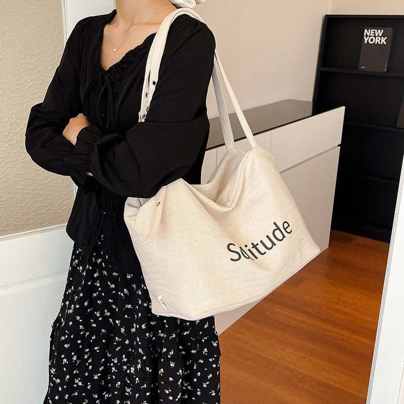 Women's Large Canvas Crossbody Tote Bag | Korean Style Letter Canvas Crossbody Tote Nixie