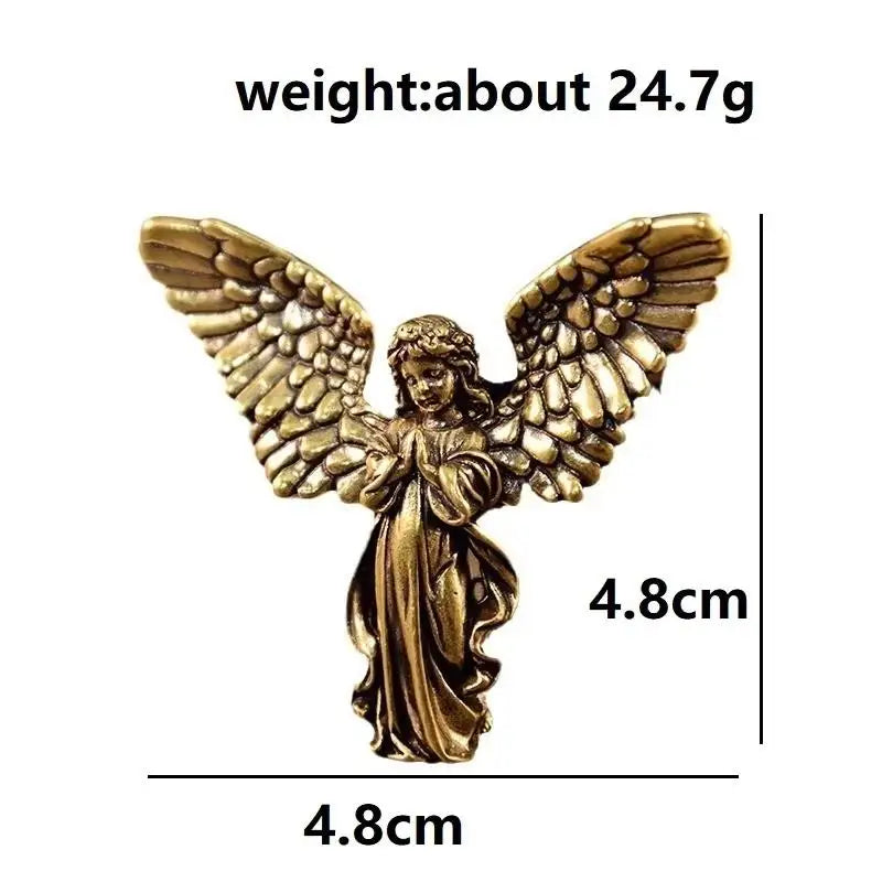 Vintage Brass Guardian Angel Mini Figurine Desktop Ornament Decorative Figurine Nixie A2