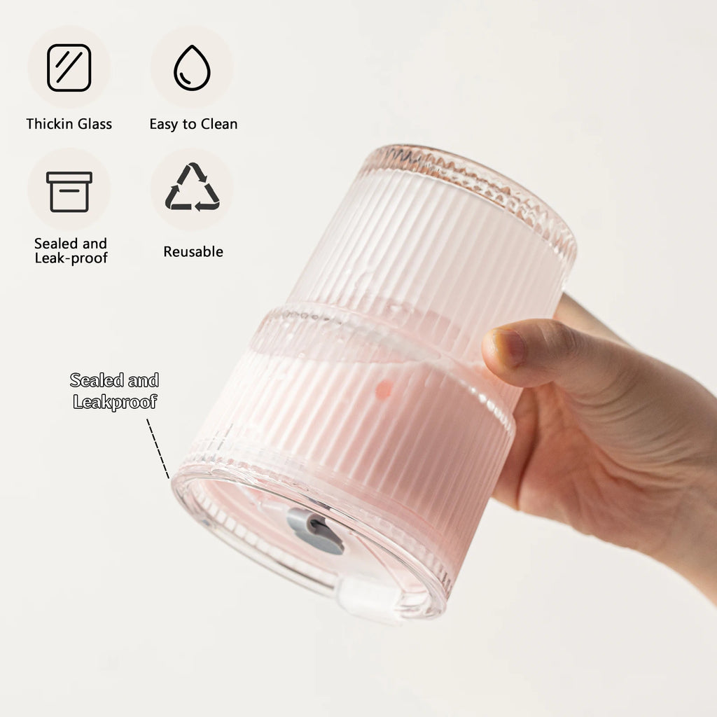 450ml Fluted Glass Cup with Lid & Straw – Lead-Free Set Glass Drinkware Set Nixie