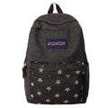 Korean Denim Backpack Color-Block Stripes & Stars – Women Denim Backpack Nixie Black (No Charm)