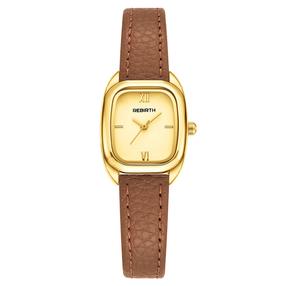 REBIRTH Square Women's Quartz Watch – Brown Leather Strap Women's Quartz Watch Nixie Brown