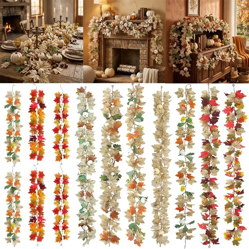 Autumn Artificial Maple Leaf & Pumpkin Garland – Fall Decor Artificial Fall Garland Nixie