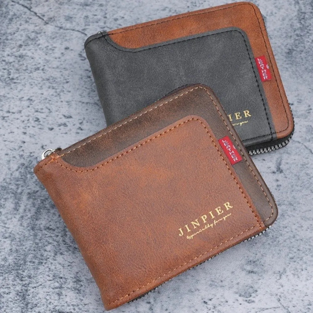 Men's PU Leather Short Wallet Zipper Card Holder | Nixie Leather Wallet Nixie