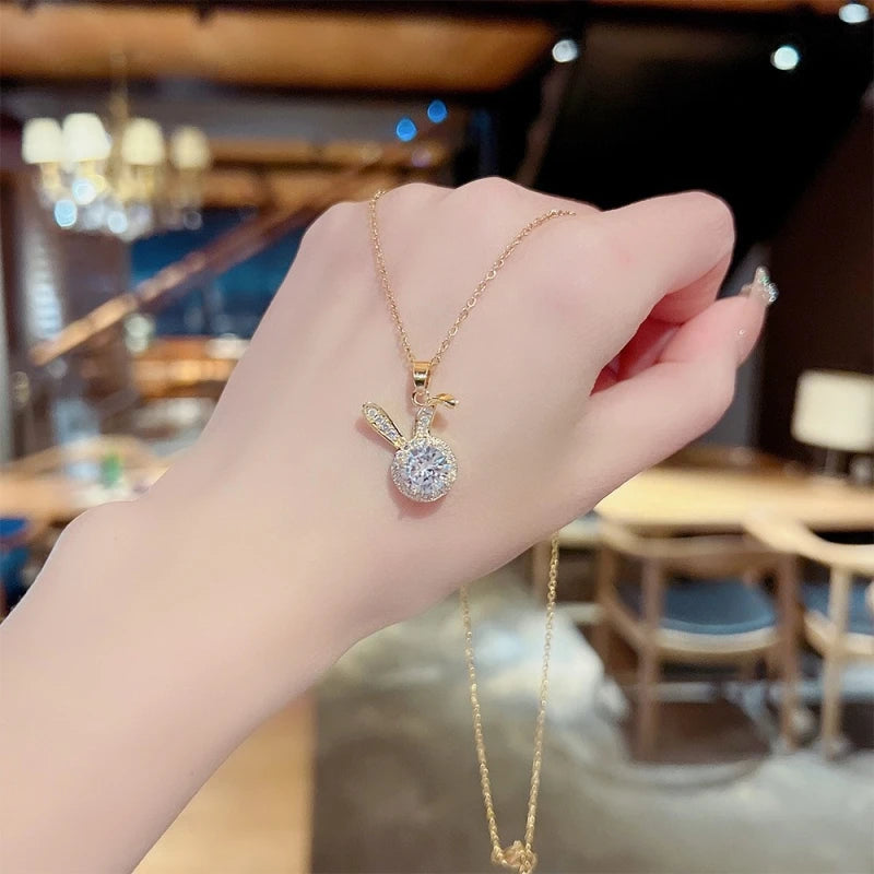 Cute Bunny Copper Zirconia Pendant Necklace for Women Pendant Necklace Nixie