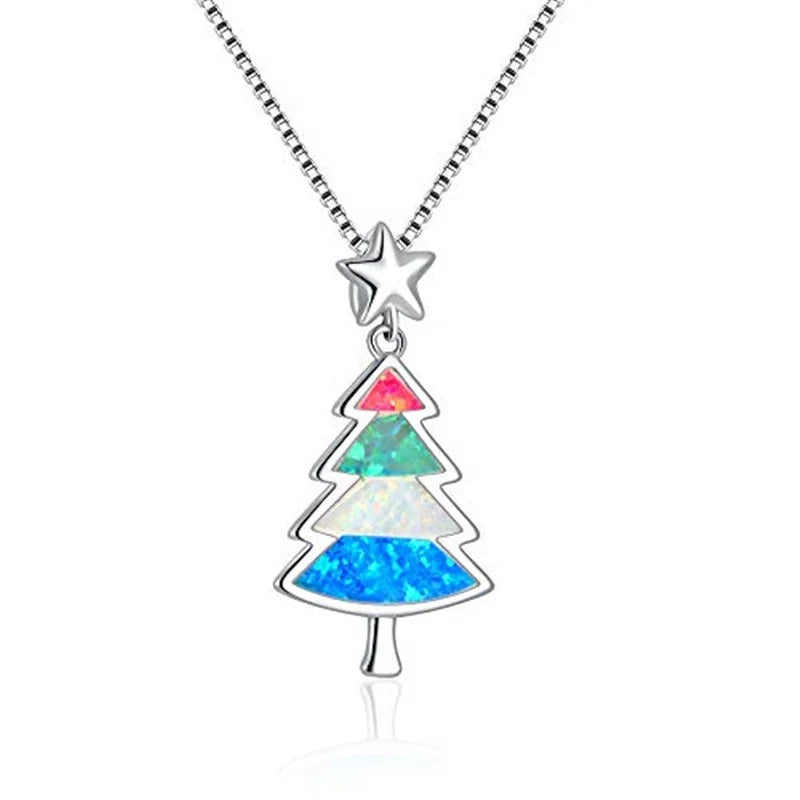 Rainbow Opal Star Tree Pendant Necklace | Mood Tracker Pendant Necklace Nixie Silver-Mix