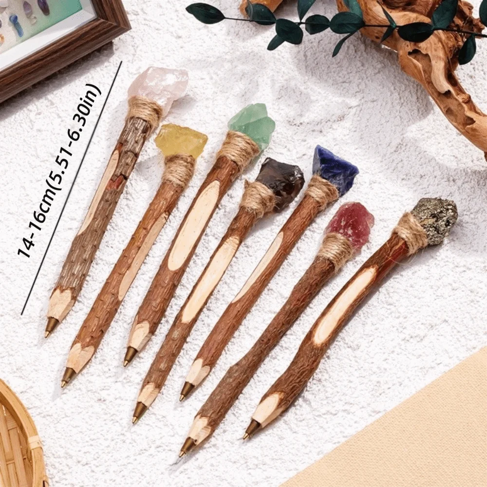 Handmade Natural Crystal Ballpoint Pen – Wooden Wand Writing Pen Crystal Wand Pen Nixie