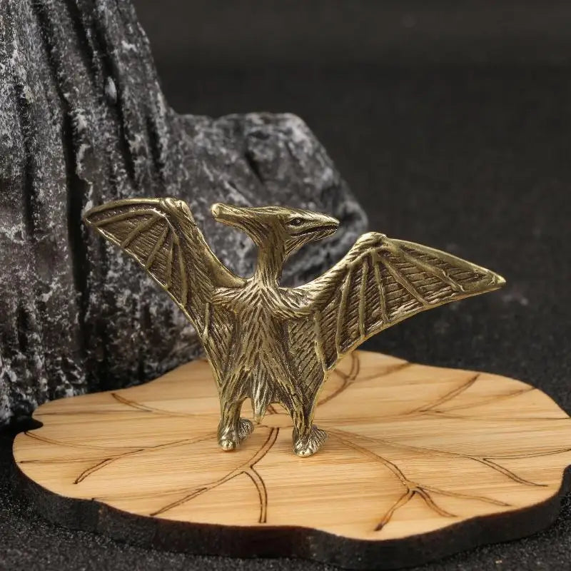 Solid Brass Pterosaur Mini Statue – Dinosaur Desktop Ornament