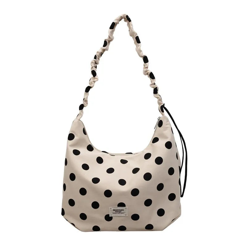Korean Polka Dot Canvas Tote Bag – Large Shoulder Bag Canvas Tote Bag Nixie