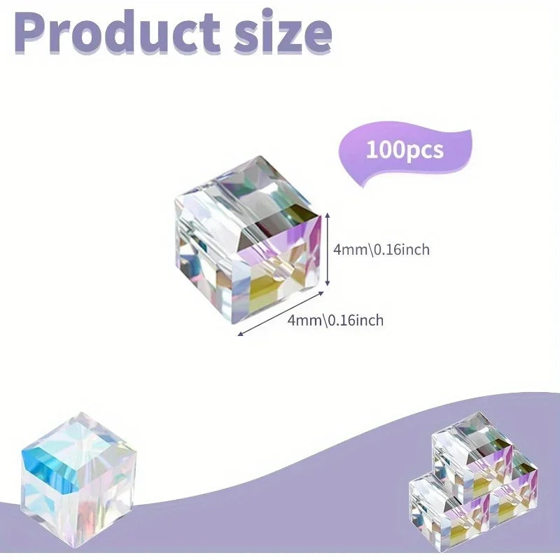 AB Crystal Cube Glass Beads 4/6/8mm – DIY Jewelry Making Crystal Craft Beads Nixie