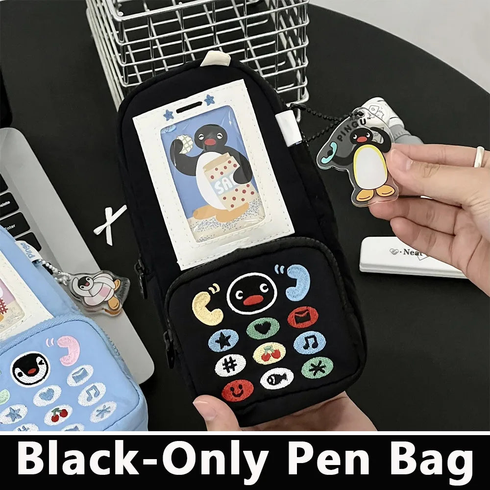 Penguin Canvas Pencil Case Large Capacity Pen Bag | Kawaii Canvas Pencil Case Nixie Black