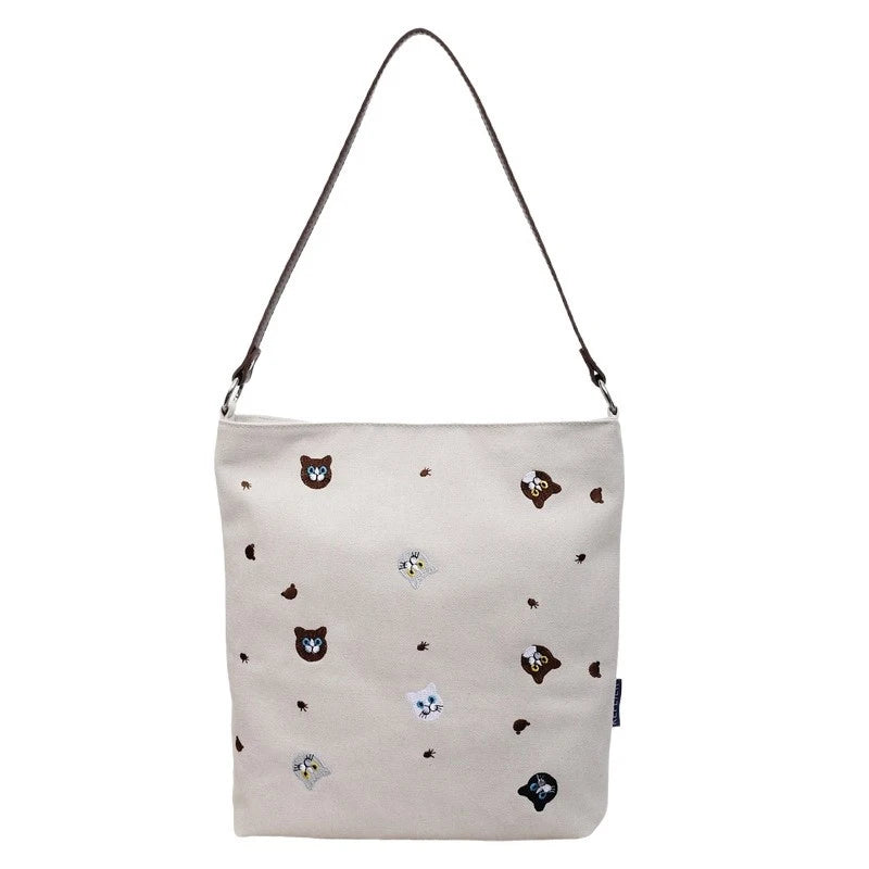 Women's Embroidered Canvas Tote Bag | Korean Minimalist Style Canvas Shoulder Tote Nixie