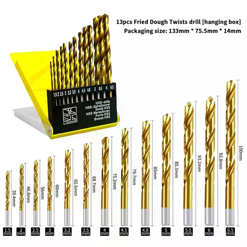 13-Piece Twist Drill Bit Set 1.5mm–6.5mm | Wood Metal Tile Twist Drill Bit Set Nixie