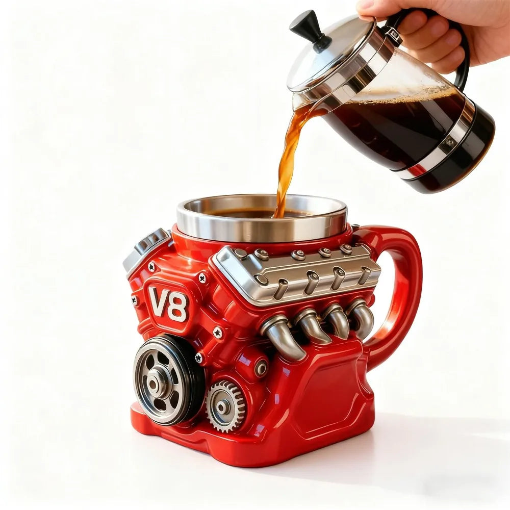 V8 Engine Coffee Mug 300ml Double Wall Stainless Steel Cup