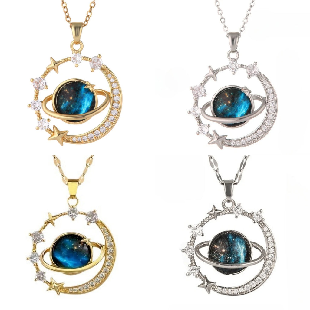 Blue Galaxy Zircon Pendant Necklace for Women | Stainless Steel