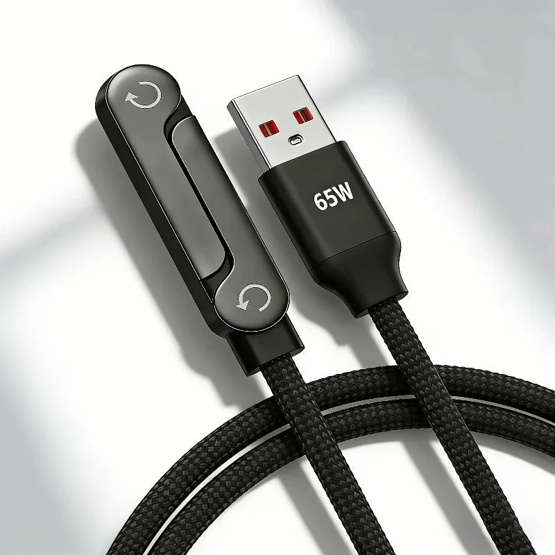 240W 180° Elbow Fast Charging Cable + Foldable Phone Holder Stand USB-C Charging Cable Nixie