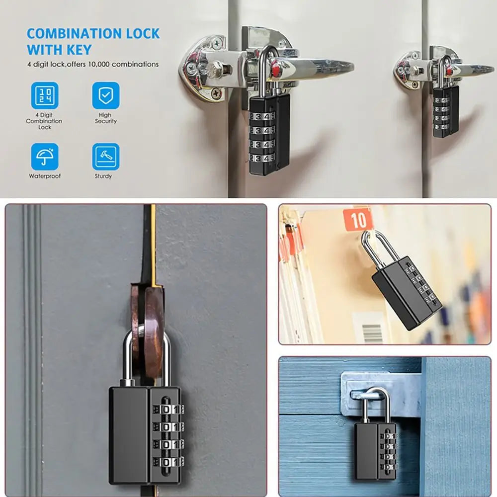 4-Digit Combination Padlock with Key – Zinc Alloy Security Lock