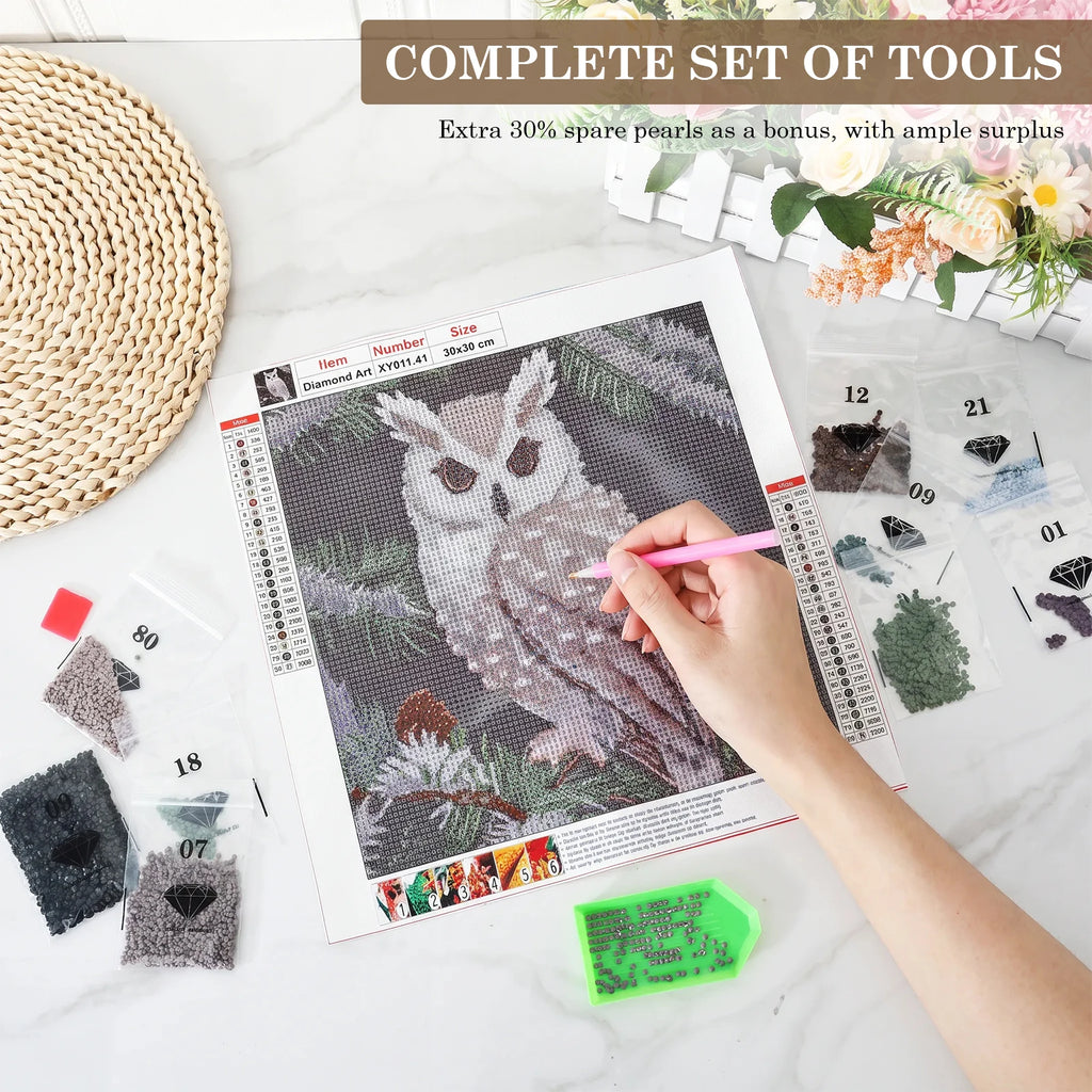Owl & Cat Faux Pearl Diamond Painting Kit – DIY Wall Art Set Diamond Painting Kit Nixie