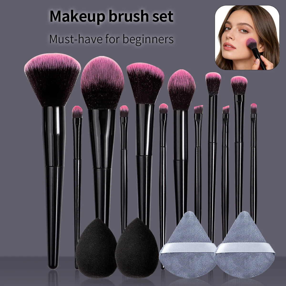 16-Piece Professional Makeup Brush Set – Soft Fluffy Brushes Makeup Brush Set Nixie black