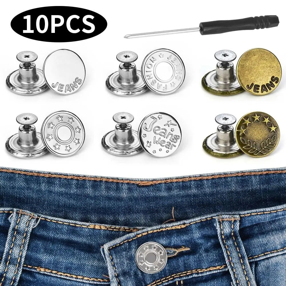10Pcs 17mm Metal Jeans Buttons No-Sew Shank Buttons + Screwdriver Jeans Shank Buttons Nixie