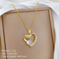 Diamond-Paved Heart Pendant Necklace | Gold & Steel Women Pendant Necklace Nixie XL2606-053